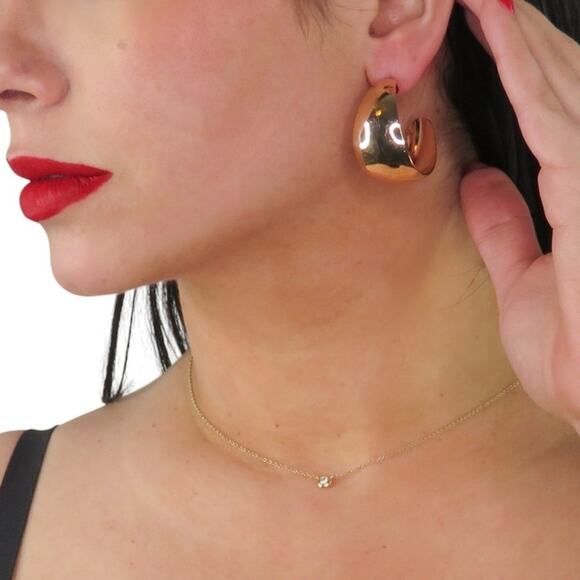 1980s Vintage Gold Hoop Earrings Chunky Thick Hoops Earrings 1" - Picture 1 of 9